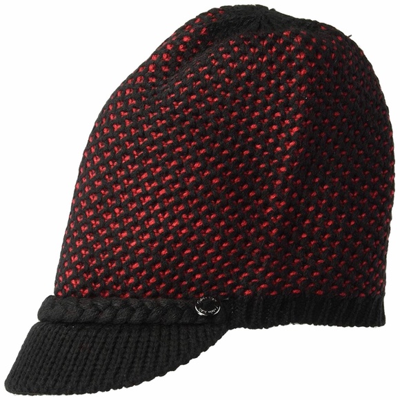 Calvin Klein Knit Hat Black/Red OS NWT - Picture 1 of 5